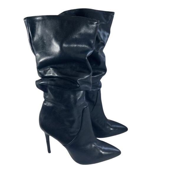 JESSICA SIMPSON! HOT BLACK VEGAN LEATHER SCRUNCHY STILETTO BOOTS! SZ 7M - Picture 1 of 12